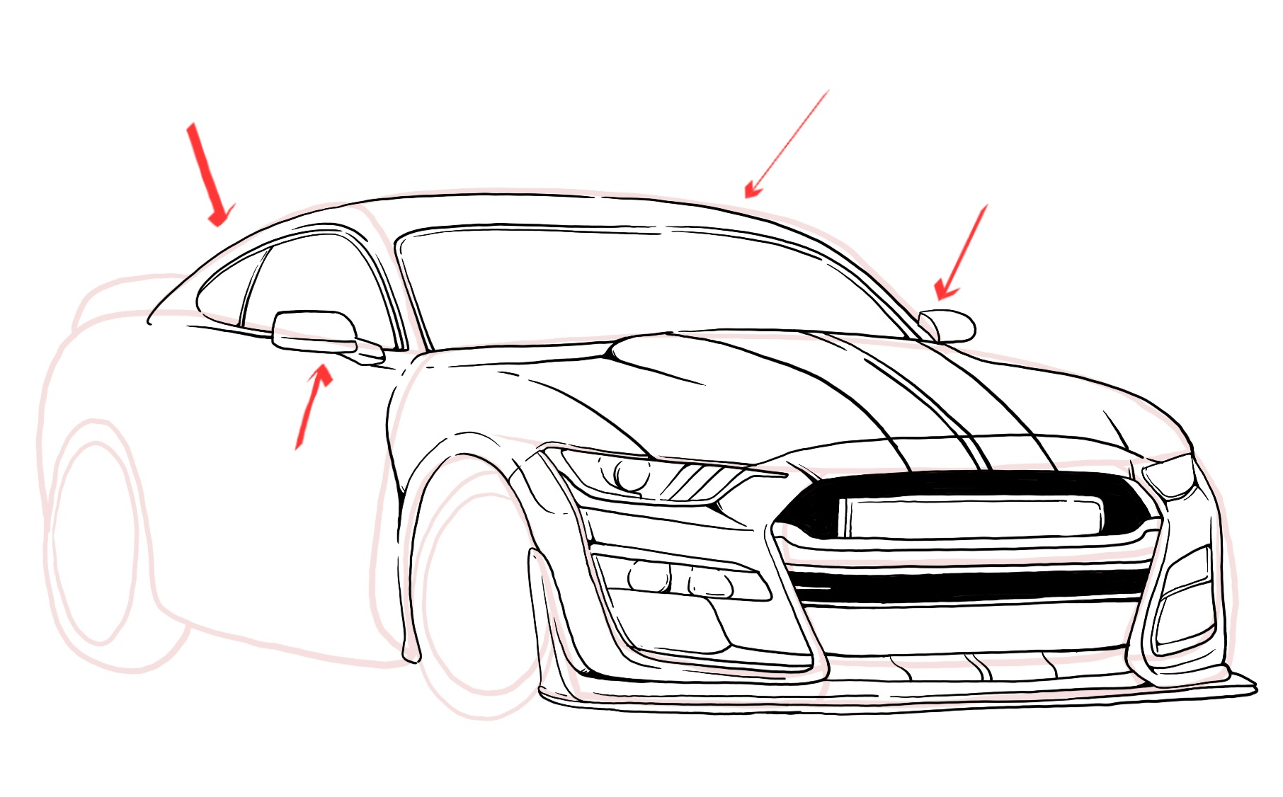 Cara Menggambar Mobil Ford Mustang Shelby GT500 - DIGIBLON